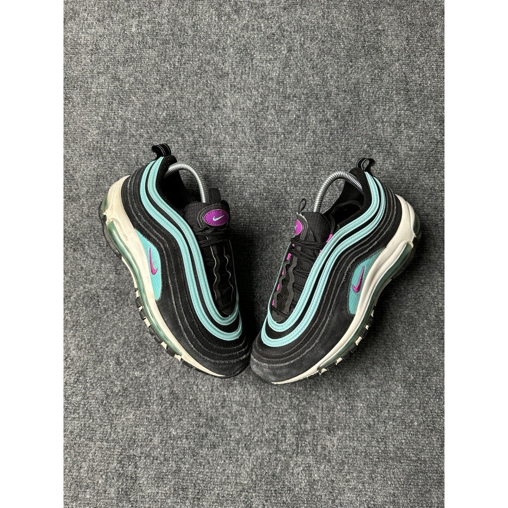 Young Sneakers Nike Air Max 97 Black Suede Aqua Blue Lace Up Low Top, Size 7Y